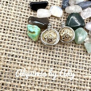 Lava rock in metallic silver stud statement earrings